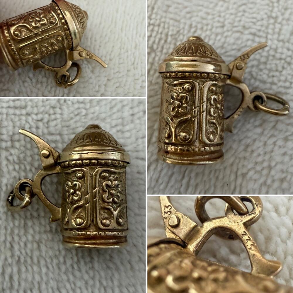 Vintage 8k Gold 333 German Beer Stein 3D Charm With Lid  That Opens - Picture 3 of 6